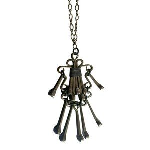 Artisan MCM Brutalist Modernist Silvertone Horseshoe Nail Necklace With Sculptur